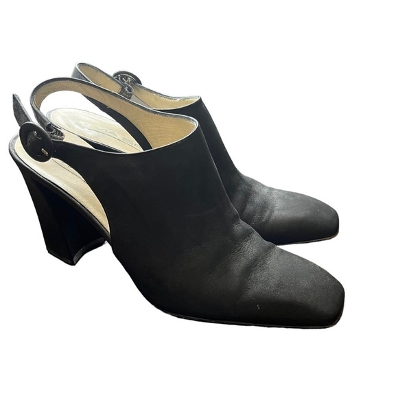 Via Spiga Vintage Black Leather Square Toe Sling Back Heels Sz 8 AA - Picture 1 of 9